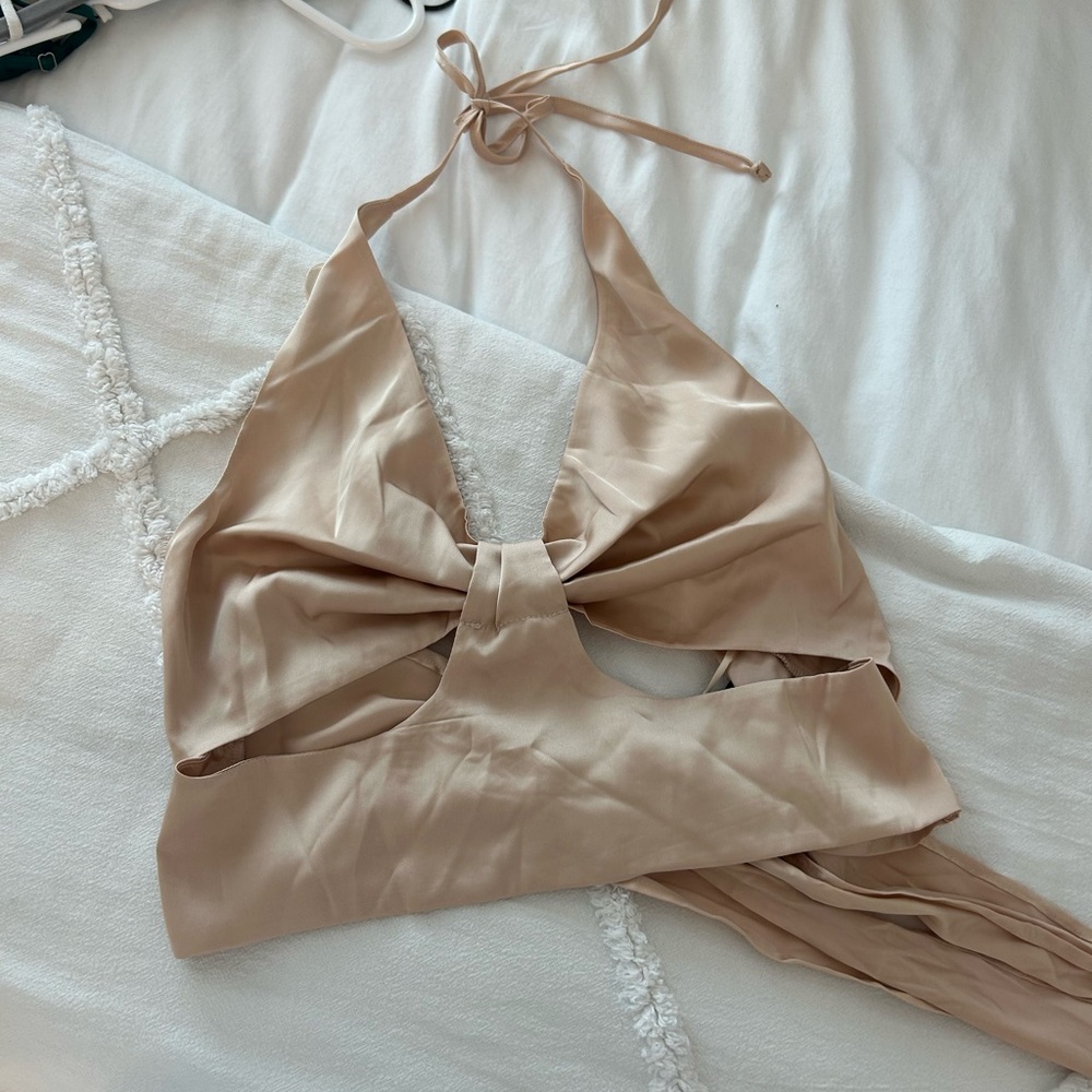American Threads Champagne Silk Tie Halter Top
